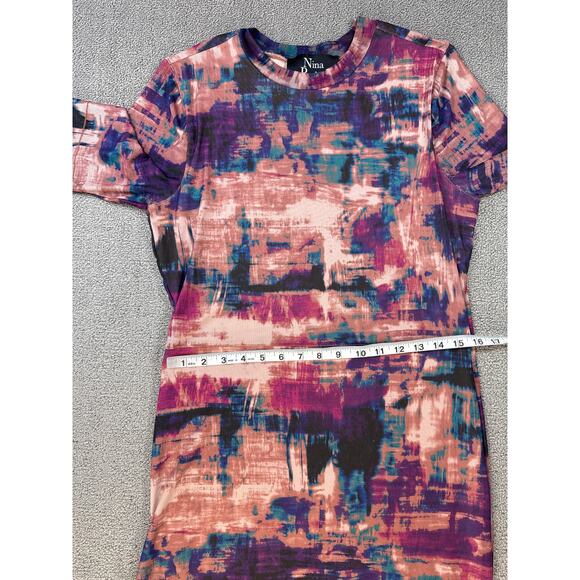 Nina Parker Midi Dress Mesh Abstract Form Fitting Multicolor Size 1X - Picture 7 of 11